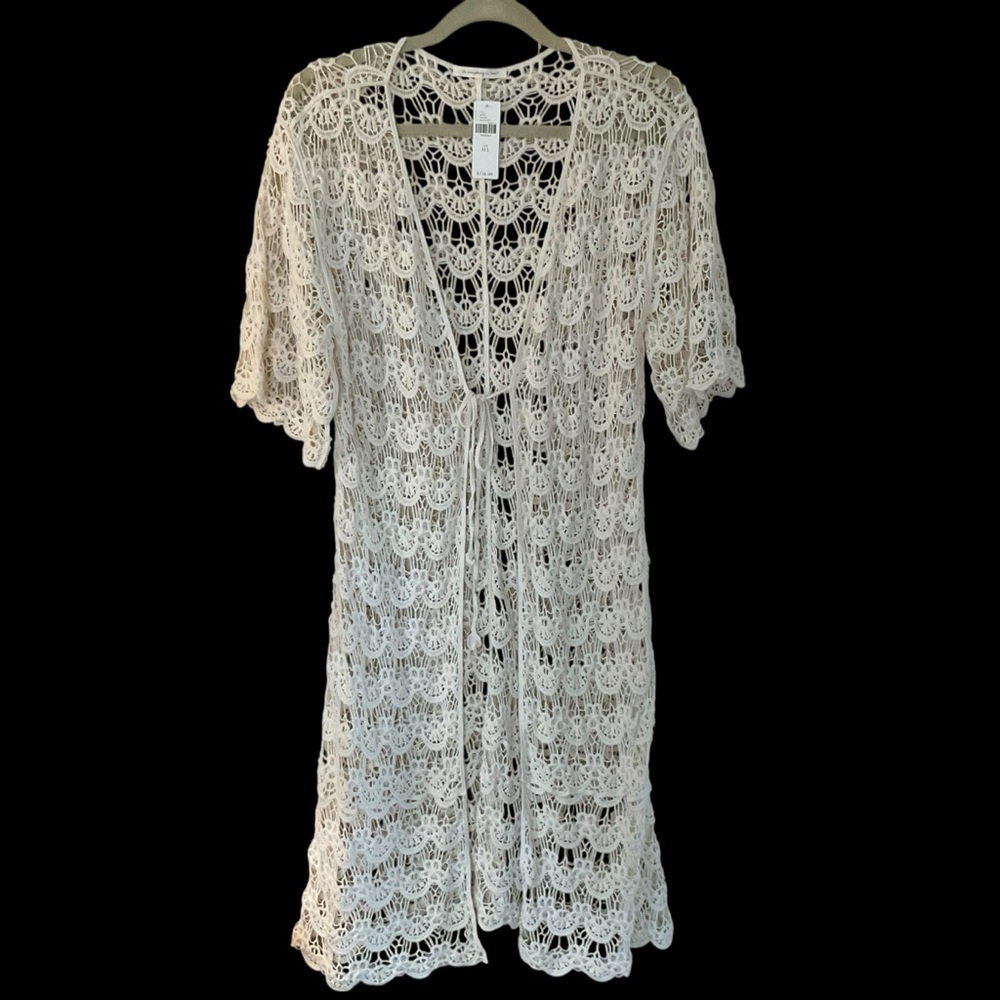 Do Everything in Love White Crochet Lace Duster Kimono One Size NWT